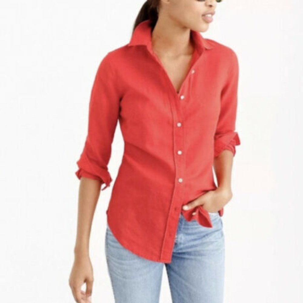 J.Crew Perfect fit 100% linen Button Down Shirt size 00